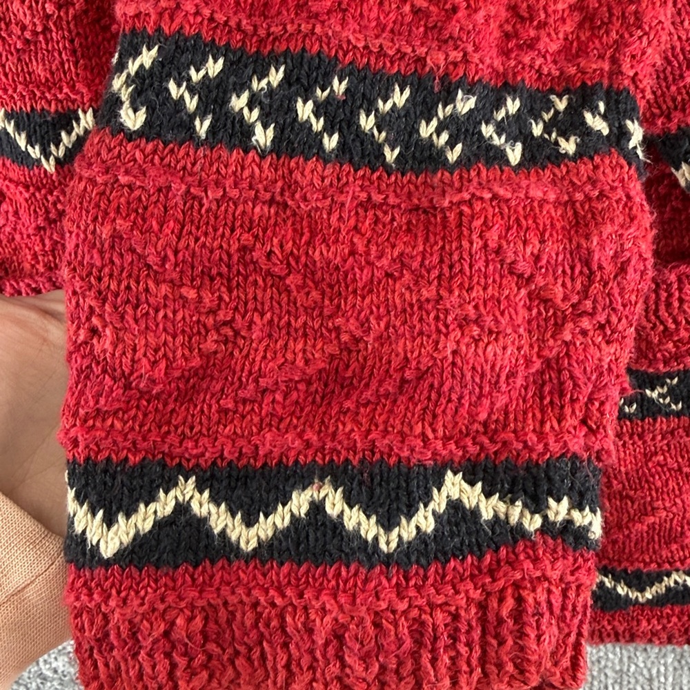 Vtg Lauren Ralph Lauren Red Southwestern Stripe Cardigan XL Linen Hand Knit - Picture 7 of 9